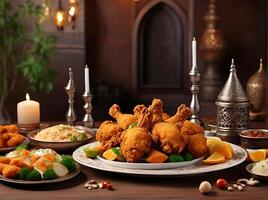 ai generato delizioso arabiq pollo biryani su Ramadan. delizioso Ramadan iftar cibo Immagine. ai generato foto