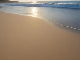 ai generato un' spiaggia con onde e sabbia a tramonto foto