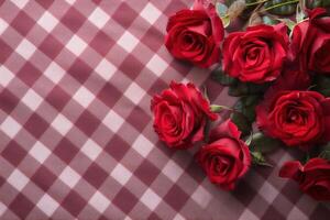 ai generato fiori su plaid con testo spazio foto