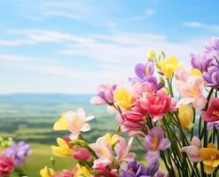 ai generato all'aperto fiori con testo spazio foto