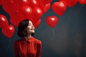 ai generato ragazza con cuore palloncini foto