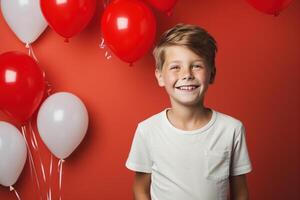 ai generato ragazzo con palloncini foto