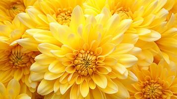 ai generato vivace giallo petali di un' crisantemo nel un' vicino su foto