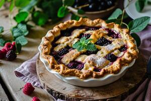 ai generato fatti in casa dolce mora torta fatto di fresco frutta. generativo ai foto