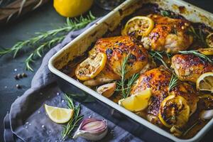 ai generato grigliato pollo con Burro, Limone e aglio. generativo ai foto