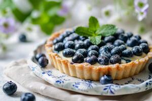 ai generato fatti in casa delizioso mirtillo torta. estate mirtillo crostata con fresco frutti di bosco. generativo ai foto