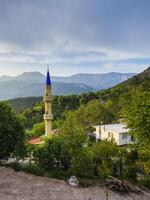 moschea Torre nel un' foresta con nuvoloso foto