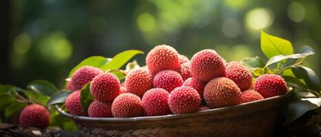 ai generato avvicinamento di succoso litchi. foto