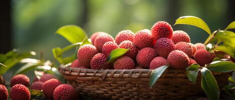 ai generato avvicinamento di succoso litchi. foto