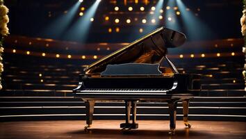 ai generato bellissimo nero pianoforte nel il concerto sala foto