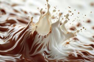 ai generato spruzzi di cioccolato con latte. il concetto di dolci foto