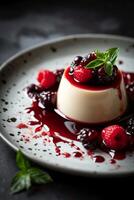 ai generato panna cotta, un italiano dolce su un' piatto foto