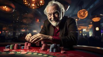 ai generato un' ricco bello pensionato uomo nel un' casinò foto