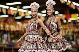 ai generato ritratto di Due polinesiano ragazze a partire dal il Pacifico isola di tahiti. francese polinesia foto