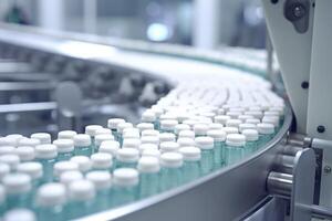 ai generato compresse e capsule produzione processi nel farmaceutico fabbrica. foto