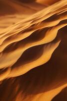 ai generato Immagine cattura il dettagliato textures e modelli su sabbia duna. il duna ha creste e valli ai generato foto