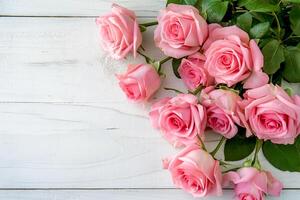 ai generato rosa fiore di legno sfondo. nozze invito San Valentino giorno superiore Visualizza vuoto spazio ai generato foto