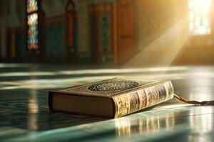 ai generato Corano santo libro nel il moschea foto