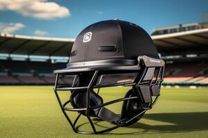 ai generato cricket casco con griglia per giocatore protezione. foto