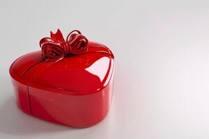 ai generato rosso nastro romanza 3d cuore regalo scatola, vuoto spazio, superiore Visualizza, eleganza, ai generato foto
