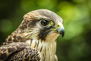 ai generato il falco ha Marrone piume con bianca striature la creazione di un intricato modello ai generato foto