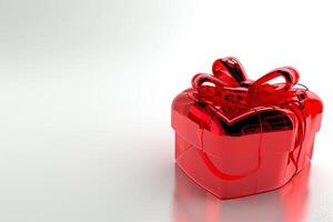 ai generato San Valentino sorpresa 3d rosso cuore regalo scatola, nastro, superiore Visualizza, vuoto spazio, ai generato foto