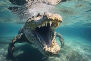 ai generato acqua salata coccodrillo rivela denti nel Messico. foto