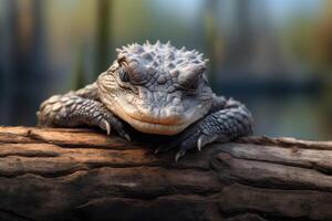 ai generato bambino alligatore riposo nel Everglades nazionale parco. foto