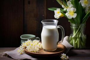 ai generato fresco latte nel primavera. foto