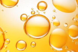 ai generato d'oro giallo olio bolle macro fotografia su bianca sfondo. foto