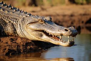 ai generato Nilo coccodrillo macchiato su Sud africano safari foto