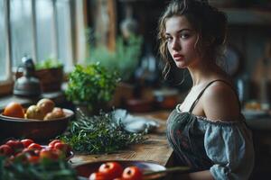 ai generato il viso di un' bellissimo giovane donna nel il campagna foto