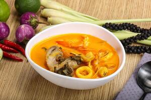 tailandese tom yum la minestra con frutti di mare foto