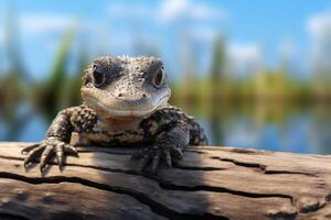 ai generato bambino alligatore riposo nel Everglades nazionale parco. foto