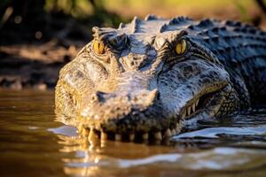 ai generato Nilo coccodrillo macchiato su Sud africano safari. foto