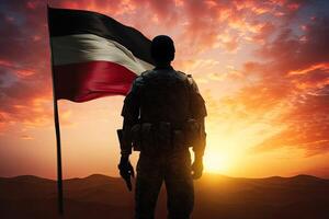 ai generato Emirati Arabi Uniti soldato silhouette onorare nazionale vacanze foto