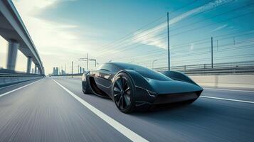 ai generato futuristico ev auto su autostrada, lusso gli sport veicolo con autonomo guida foto