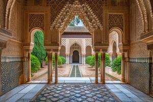 ai generato archi nel islamico moresco stile nel Alhambra granada Spagna foto