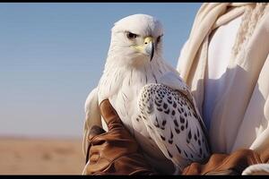 ai generato falconeria a caccia con allenato uccelli di preda foto