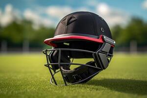 ai generato cricket casco con griglia per giocatore protezione. foto