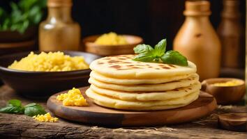 ai generato delizioso arepas nel il cucina foto