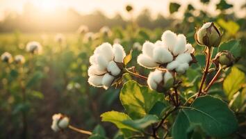 ai generato cotone fiore ramo su natura foto