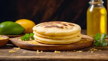 ai generato delizioso arepas nel il cucina foto