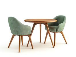 ai generato di legno tavolo con Due verde sedie isolato su bianca sfondo foto