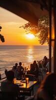 ai generato sulla spiaggia bar scena durante tramonto, sfondo Immagine, generativo ai foto