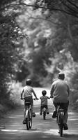 ai generato famiglia bicicletta giro, famiglia Ciclismo insieme nel un' parco, sfondo Immagine, generativo ai foto