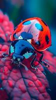 ai generato ottenere un da vicino Visualizza di un' coccinella, in mostra suo vivace colori, sfondo Immagine, generativo ai foto