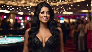 ai generato bellissimo ragazza nel un' casinò foto