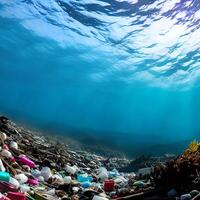 ai generato un' marino inquinamento sotto il mare - generato Immagine foto