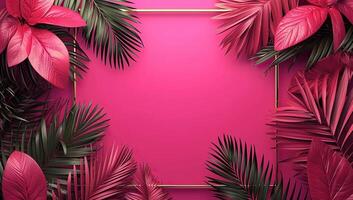 ai generato tropicale palma le foglie su rosa sfondo foto